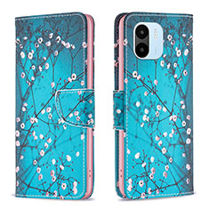 Leather Case Stands Fashionable Pattern Flip Cover Holder B01F for Xiaomi Poco C50 Cyan