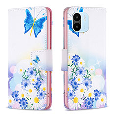 Leather Case Stands Fashionable Pattern Flip Cover Holder B01F for Xiaomi Poco C51 Blue