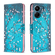 Leather Case Stands Fashionable Pattern Flip Cover Holder B01F for Xiaomi Poco C65 Cyan