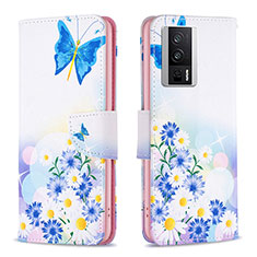 Leather Case Stands Fashionable Pattern Flip Cover Holder B01F for Xiaomi Poco F5 Pro 5G Blue