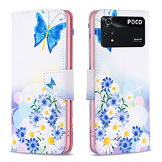 Leather Case Stands Fashionable Pattern Flip Cover Holder B01F for Xiaomi Poco M4 Pro 4G Blue