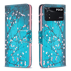 Leather Case Stands Fashionable Pattern Flip Cover Holder B01F for Xiaomi Poco M4 Pro 4G Cyan