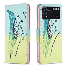 Leather Case Stands Fashionable Pattern Flip Cover Holder B01F for Xiaomi Poco M4 Pro 4G Matcha Green