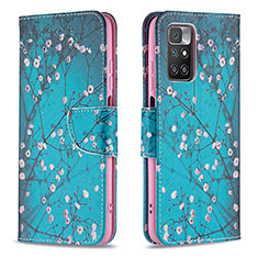 Leather Case Stands Fashionable Pattern Flip Cover Holder B01F for Xiaomi Redmi 10 4G Cyan