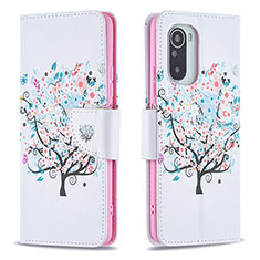 Leather Case Stands Fashionable Pattern Flip Cover Holder B01F for Xiaomi Redmi K40 5G White