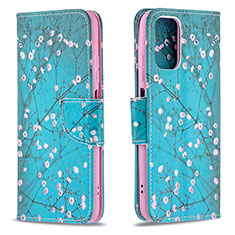 Leather Case Stands Fashionable Pattern Flip Cover Holder B01F for Xiaomi Redmi Note 10 4G Cyan