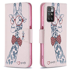 Leather Case Stands Fashionable Pattern Flip Cover Holder B01F for Xiaomi Redmi Note 11 4G (2021) Pink
