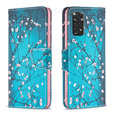 Leather Case Stands Fashionable Pattern Flip Cover Holder B01F for Xiaomi Redmi Note 11 4G (2022) Cyan