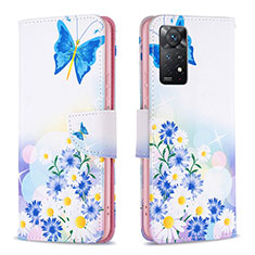 Leather Case Stands Fashionable Pattern Flip Cover Holder B01F for Xiaomi Redmi Note 11 Pro 5G Blue