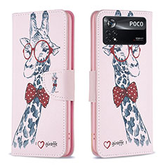 Leather Case Stands Fashionable Pattern Flip Cover Holder B01F for Xiaomi Redmi Note 11E Pro 5G Pink
