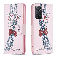 Leather Case Stands Fashionable Pattern Flip Cover Holder B01F for Xiaomi Redmi Note 12 Pro 4G Pink