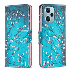 Leather Case Stands Fashionable Pattern Flip Cover Holder B01F for Xiaomi Redmi Note 12 Turbo 5G Cyan