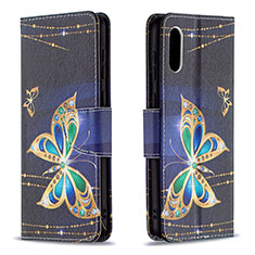 Leather Case Stands Fashionable Pattern Flip Cover Holder B03F for Samsung Galaxy A02 Black