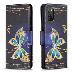 Leather Case Stands Fashionable Pattern Flip Cover Holder B03F for Samsung Galaxy A02s Black