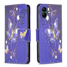 Leather Case Stands Fashionable Pattern Flip Cover Holder B03F for Samsung Galaxy A05 Navy Blue