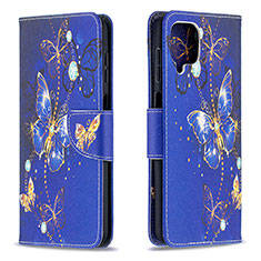 Leather Case Stands Fashionable Pattern Flip Cover Holder B03F for Samsung Galaxy A12 5G Navy Blue