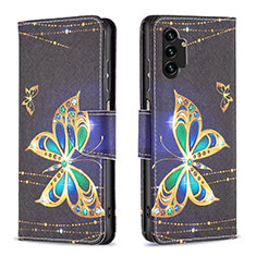 Leather Case Stands Fashionable Pattern Flip Cover Holder B03F for Samsung Galaxy A13 4G Black