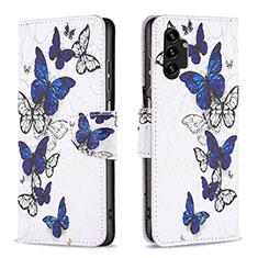 Leather Case Stands Fashionable Pattern Flip Cover Holder B03F for Samsung Galaxy A13 4G Blue