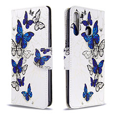 Leather Case Stands Fashionable Pattern Flip Cover Holder B03F for Samsung Galaxy A21 Blue
