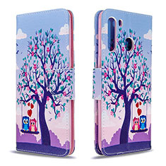 Leather Case Stands Fashionable Pattern Flip Cover Holder B03F for Samsung Galaxy A21 Clove Purple