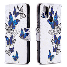 Leather Case Stands Fashionable Pattern Flip Cover Holder B03F for Samsung Galaxy A21s Blue