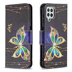 Leather Case Stands Fashionable Pattern Flip Cover Holder B03F for Samsung Galaxy A22 4G Black