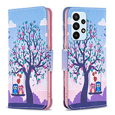 Leather Case Stands Fashionable Pattern Flip Cover Holder B03F for Samsung Galaxy A23 4G Clove Purple