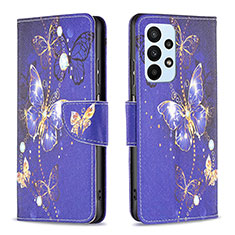 Leather Case Stands Fashionable Pattern Flip Cover Holder B03F for Samsung Galaxy A23 4G Navy Blue