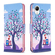 Leather Case Stands Fashionable Pattern Flip Cover Holder B03F for Samsung Galaxy A23 5G SC-56C Clove Purple