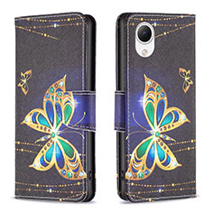 Leather Case Stands Fashionable Pattern Flip Cover Holder B03F for Samsung Galaxy A23e 5G Black