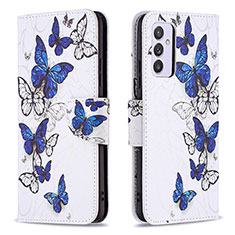 Leather Case Stands Fashionable Pattern Flip Cover Holder B03F for Samsung Galaxy A24 4G Blue