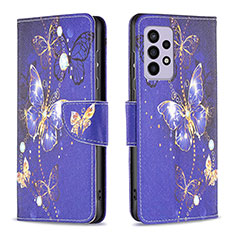 Leather Case Stands Fashionable Pattern Flip Cover Holder B03F for Samsung Galaxy A33 5G Navy Blue