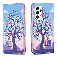 Leather Case Stands Fashionable Pattern Flip Cover Holder B03F for Samsung Galaxy A53 5G Clove Purple