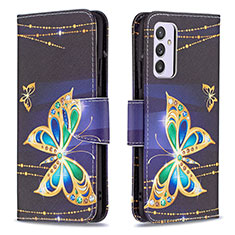 Leather Case Stands Fashionable Pattern Flip Cover Holder B03F for Samsung Galaxy A54 5G Black