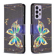 Leather Case Stands Fashionable Pattern Flip Cover Holder B03F for Samsung Galaxy A73 5G Black