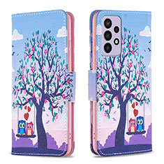 Leather Case Stands Fashionable Pattern Flip Cover Holder B03F for Samsung Galaxy A73 5G Clove Purple