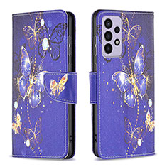 Leather Case Stands Fashionable Pattern Flip Cover Holder B03F for Samsung Galaxy A73 5G Navy Blue