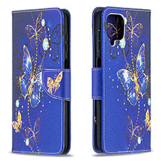 Leather Case Stands Fashionable Pattern Flip Cover Holder B03F for Samsung Galaxy F12 Navy Blue