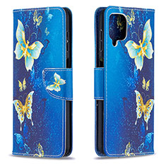 Leather Case Stands Fashionable Pattern Flip Cover Holder B03F for Samsung Galaxy F12 Sky Blue