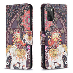 Leather Case Stands Fashionable Pattern Flip Cover Holder B03F for Samsung Galaxy M02s Brown