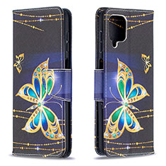 Leather Case Stands Fashionable Pattern Flip Cover Holder B03F for Samsung Galaxy M12 Black