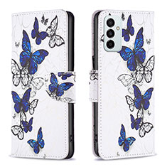 Leather Case Stands Fashionable Pattern Flip Cover Holder B03F for Samsung Galaxy M23 5G Blue