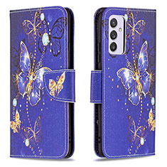 Leather Case Stands Fashionable Pattern Flip Cover Holder B03F for Samsung Galaxy M34 5G Navy Blue