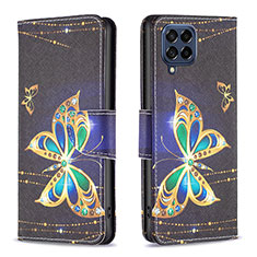 Leather Case Stands Fashionable Pattern Flip Cover Holder B03F for Samsung Galaxy M53 5G Black