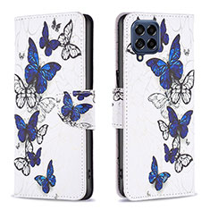 Leather Case Stands Fashionable Pattern Flip Cover Holder B03F for Samsung Galaxy M53 5G Blue