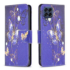 Leather Case Stands Fashionable Pattern Flip Cover Holder B03F for Samsung Galaxy M53 5G Navy Blue