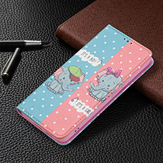 Leather Case Stands Fashionable Pattern Flip Cover Holder B03F for Samsung Galaxy S21 FE 5G Pink
