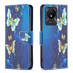Leather Case Stands Fashionable Pattern Flip Cover Holder B03F for Vivo Y02 Sky Blue