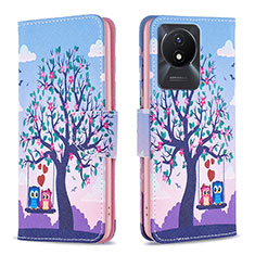 Leather Case Stands Fashionable Pattern Flip Cover Holder B03F for Vivo Y02A Clove Purple