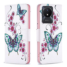 Leather Case Stands Fashionable Pattern Flip Cover Holder B03F for Vivo Y02A Colorful